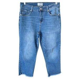 Sandpiper High Rise Medium Wash Raw Hem Wide Leg Jeans 12 PETITE